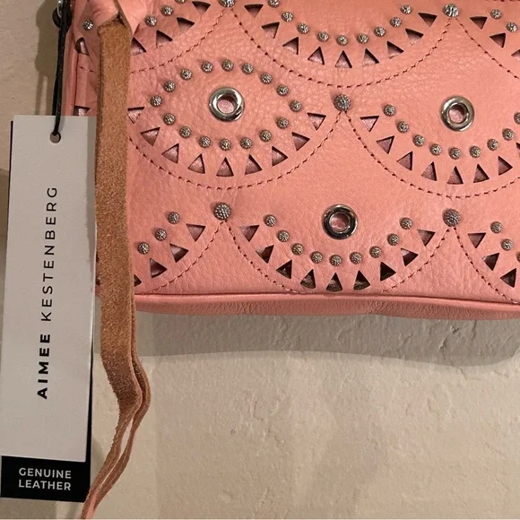 AIMEE KESTENBERG Pink Peach Fiery Laser Cut Leather Pouchette NWTS - Picture 8 of 13